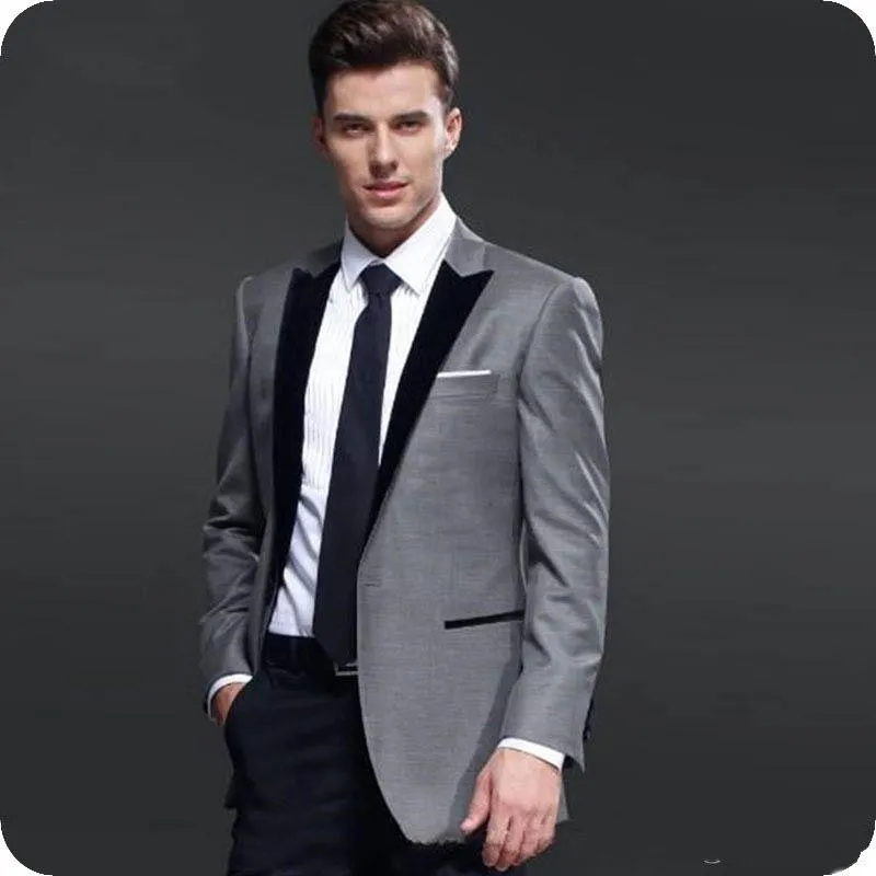 Noivo cinzento do smoking preto pico lapela Groomsmen Wedding Tuxedos Centro de ventilação Homens Dinner Party Formal Prom Blazer Suit (Jacket + Calças + Tie) 1064