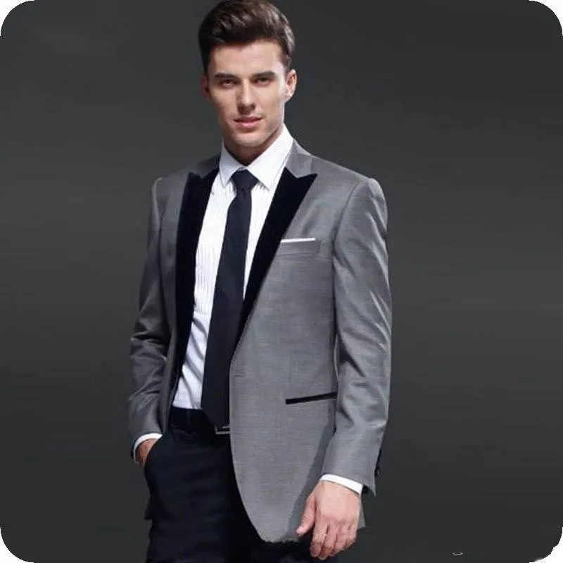 Esmoquin de novio gris Solapa de pico negro Padrinos de boda Esmoquin de boda Ventilaci n central Hombres Cena formal Fiesta Traje de chaqueta de