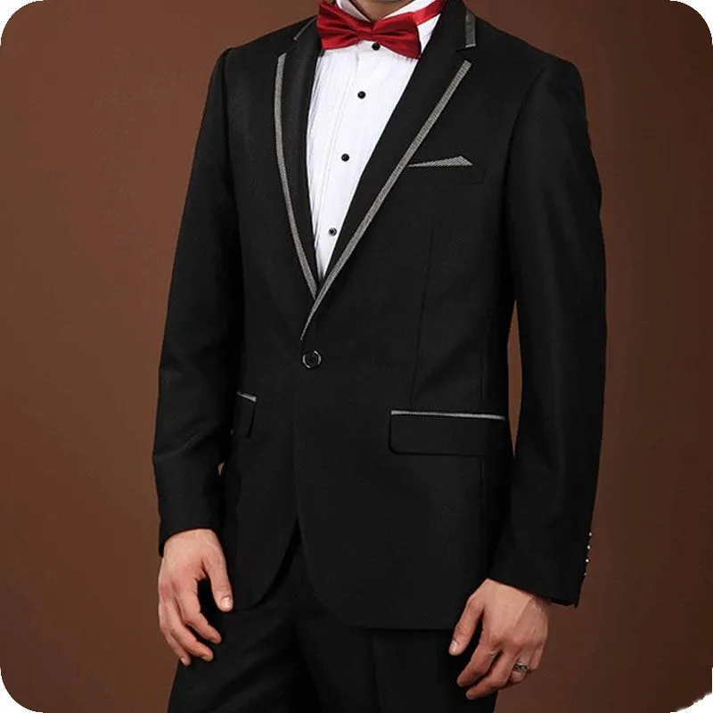 Style classique un bouton noir marié Tuxedos cran revers hommes costumes mariage/bal/dîner meilleur homme Blazer (veste + pantalon + cravate) W306