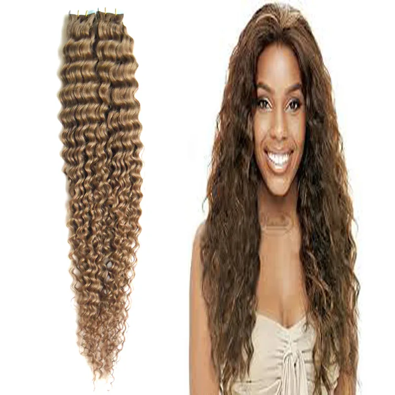 Bande Dans Les Extensions De Cheveux Humains 40pcs Double Face Crépus Bouclés Peau Trame Salon De Coiffure Style Bande Dans Les Extensions De Cheveux 100g