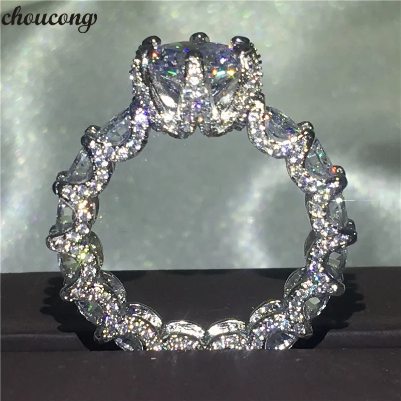 choucong Unique Flower Ring 925 sterling Silver Prong set 3ct 5A Zircon cz Engagement Wedding Band Rings For Women Jewelry