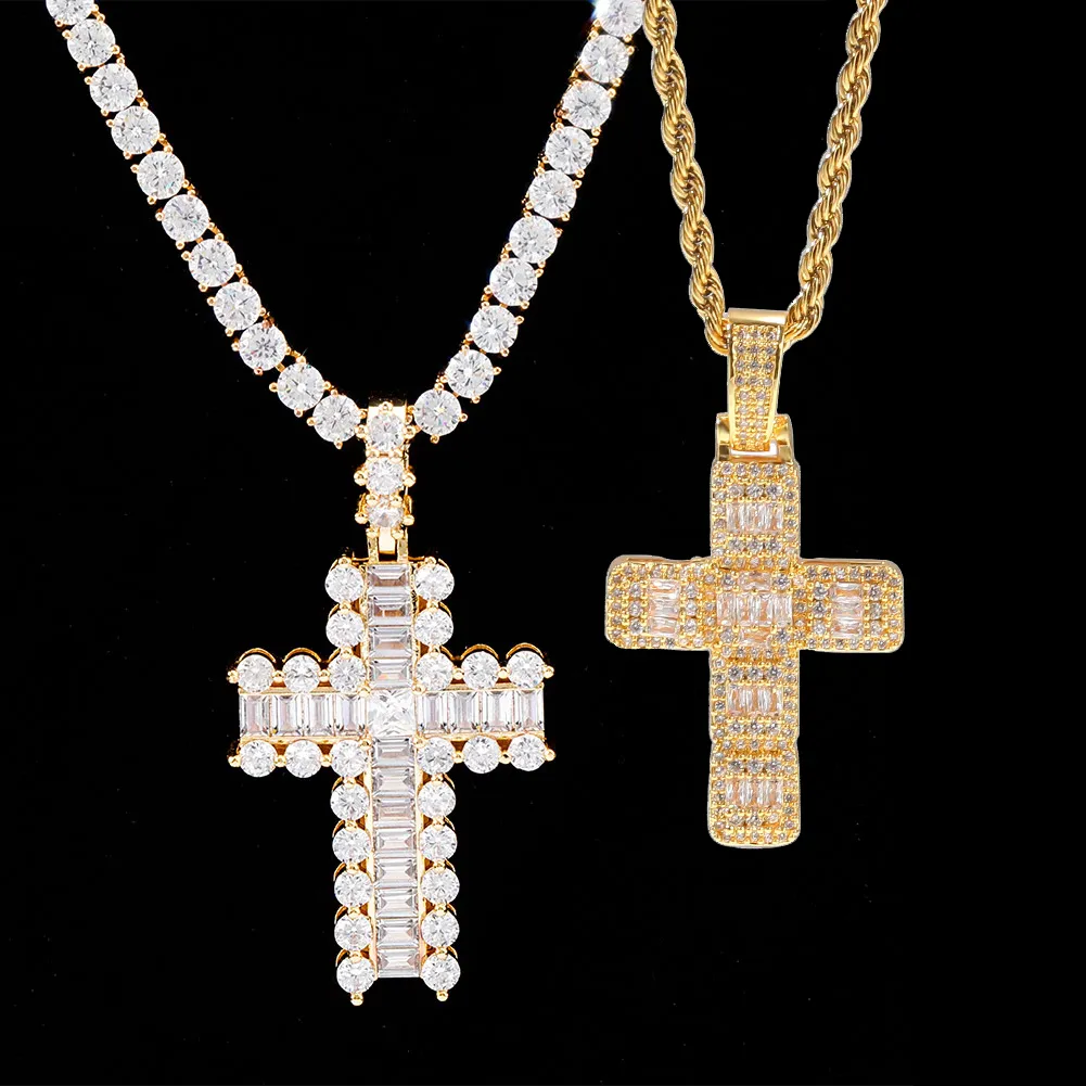 Gepersonaliseerde Rose Gold Bingbling Diamond Lovers Cross Hanger Ketting Iced Out Out Cubic Zirconia Hip Hop Rapper Sieraden voor Mannen en Vrouwen