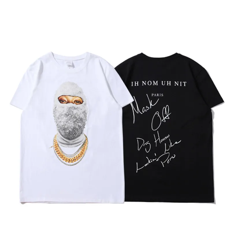 Cool 18SS IH NOM UH NIT Hommes Masqué Imprimer Tee Shirts D'été Graffiti Skateboard Pull T-shirt Femmes Rue Casual Tops À Manches Courtes