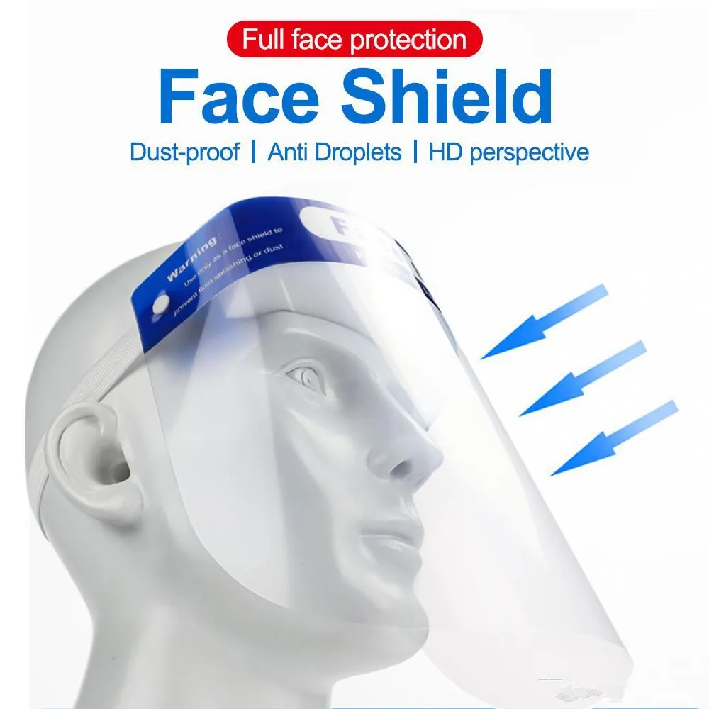 Fullt ansikte skyddsmasker transparent anti droppe täcker mask dammskyddad säkerhetsskydd Plastsköld stoppar flyghatten