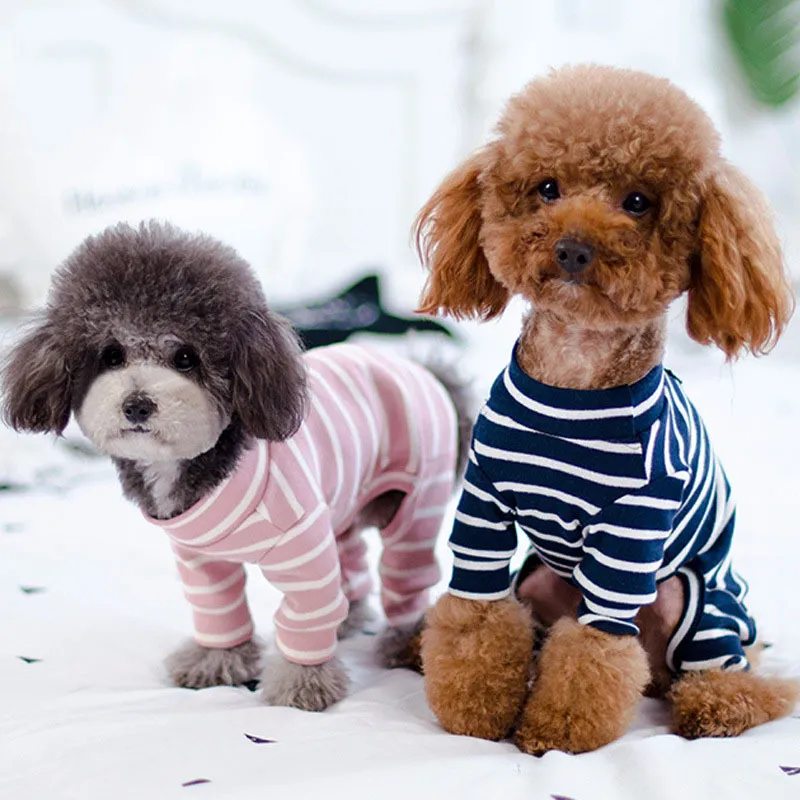 Ranphy Pet Jumpsuit - Stripe Pajamas For Small Dogs & Cats, Snap-On Button, Soft Cotton Onesie