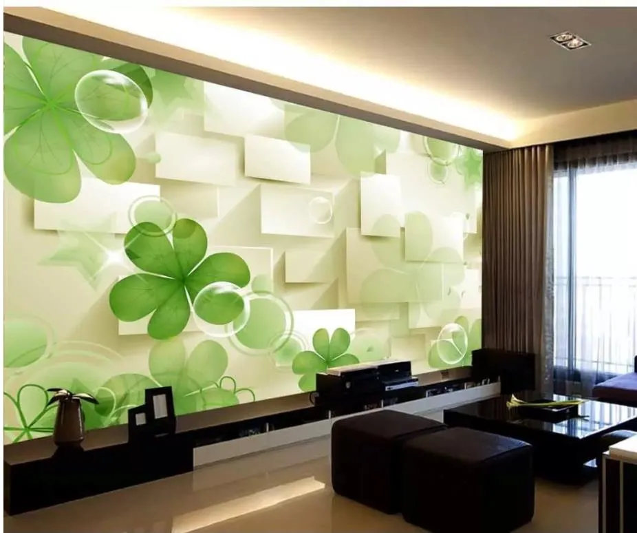 Four-Leaf Clover Väggmålning 3D Wallpaper 3D Wall Papers for TV Backdrop