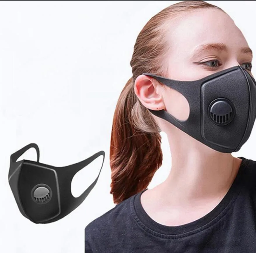 Дыхательный клапана маска Черной губки Многоразовой моющиеся против загрязнения пыли Рот сопроводительных Масок Открытого лица Маски OOA7947