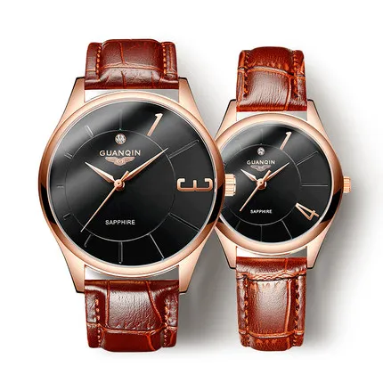 GUANQIN Rose Gold Women Men Watch Set Dress Quartz Watch Ladies Top Brand Luxury Female Wrist Watch Clock Relogio Feminino