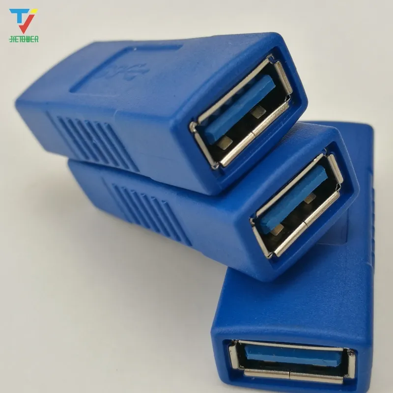 500 pcs/lot haute vitesse USB 3.0 transfert femelle à femelle adaptateur USB Extension double connecteur femelle à femelle bleu