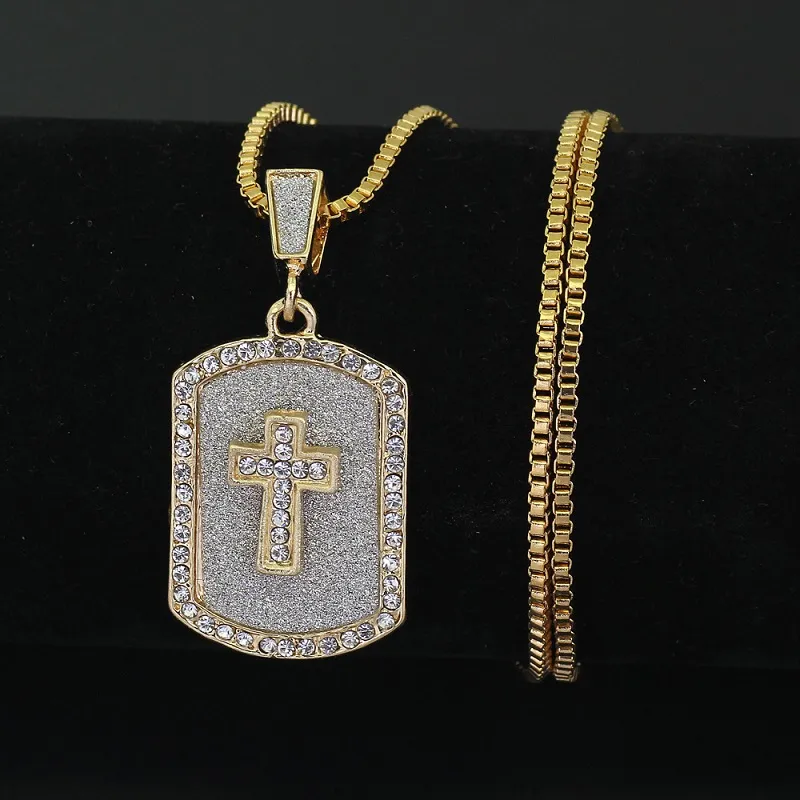 Fashion-Mens Hip Hop Halsband Smycken 2018 Ny Iced Out Dog Tag Pendant Halsband Gold Box Chain