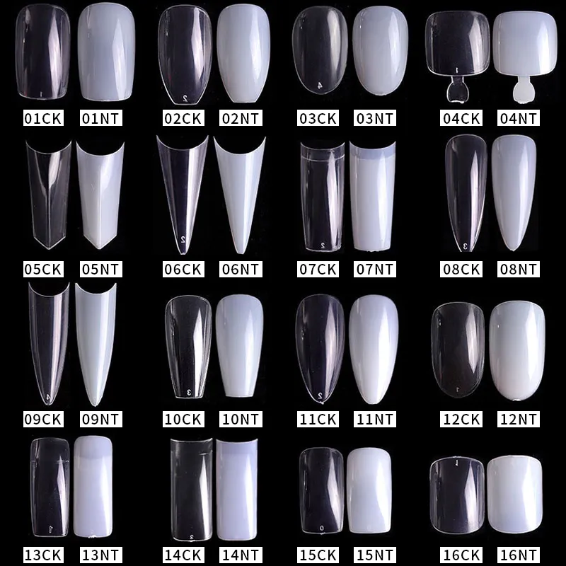 500pcs / pack / confezione Natural Clear False Acrilico Tips per unghie Acrilico Pieno / Mezza copertura Francese Sharp Bara Ballerina Fake Nails UV Gel Gel Utensili Manicure