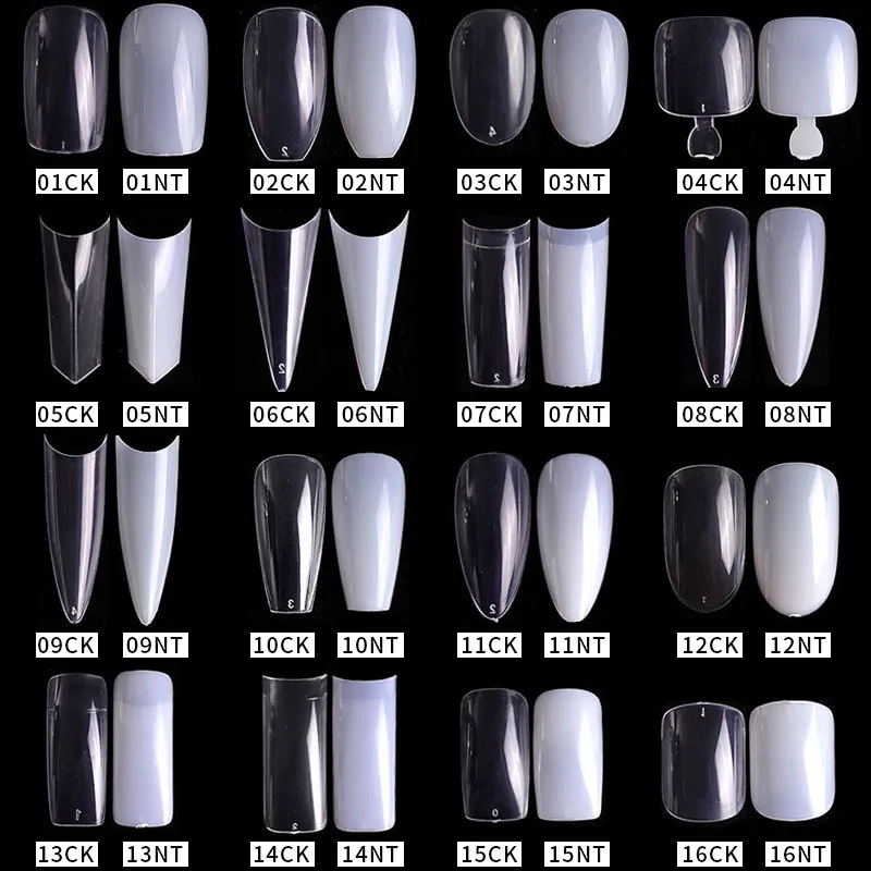 500 pièces/paquet naturel clair faux acrylique ongles conseils complet/demi-couverture français pointu cercueil ballerine faux ongles UV Gel manucure outils