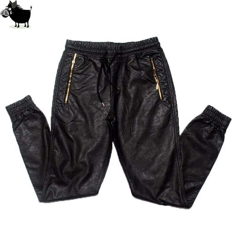 Adam Si Tun Yeni Batı Hip Hop Büyük ve Uzun Boylu Moda Fermuarlar Jogers Pantolon Joggers Dans Kentsel Giyim Mens Faux Deri Pantolon