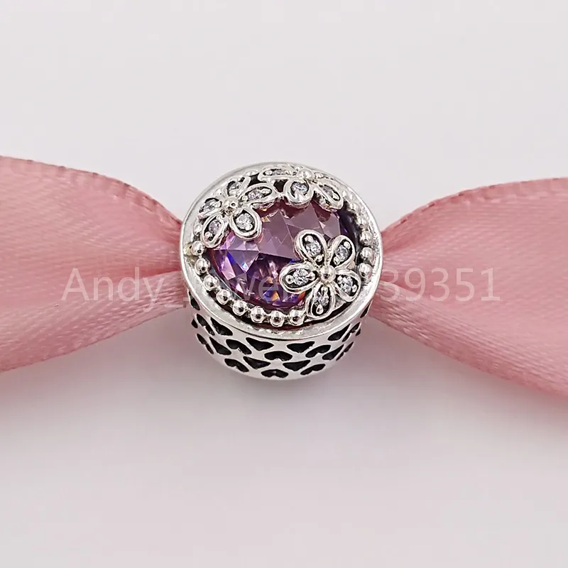 Andy Jewel Authentic 925 Sterling Silver Beads Dazzling Daisy Meadow Pink Clear Cz Charms Adatto a bracciali gioielli stile Pandora europeo Collana 7