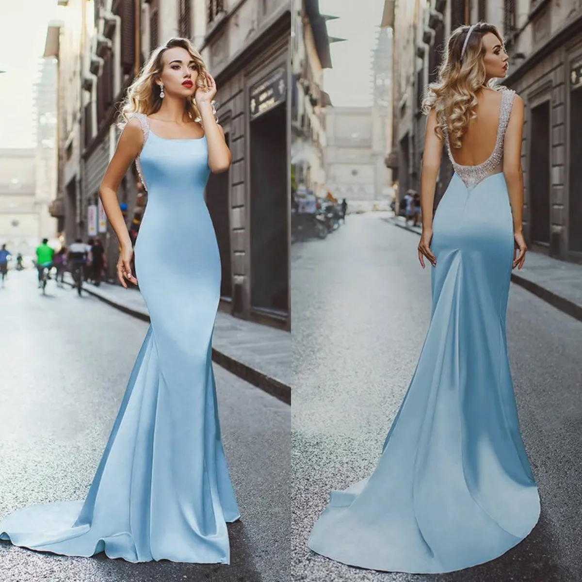 Backless avondjurken met kralen off shoulder mermaid avondjurken mouwloze satijn formele jurk op maat gemaakt