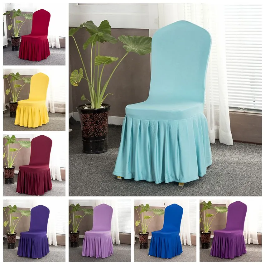 16 Kolory Solid Chair Cover z Spódnicą wokół Krzesła Dno Spandex Spódnica Pokrywa Krzeseł na Party Krzesła Dekoracji Obejmuje CCA11702-2 60szt