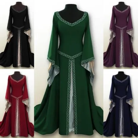 Long Sleeve Womens V-Neck Floor-Length Medieval Dress with Panelled  Embroidery in Polyester Velour from Dhgate Urban Sexy Dresses - price 47.3
