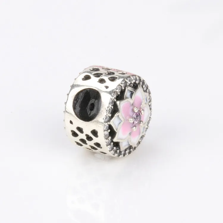 Partihandel - blomma charm pärlor lyxdesigner smycken med låda för 925 sterling silver cz diamant diy kvinnors armband pärla
