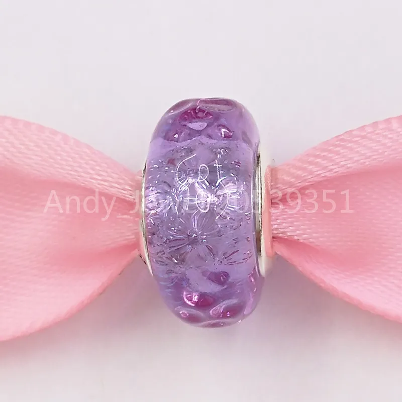 Andy Jewel 925 Sterling Silver Beads Handmade Lampwork Wavy Lavender Murano Glass Charm Tarm