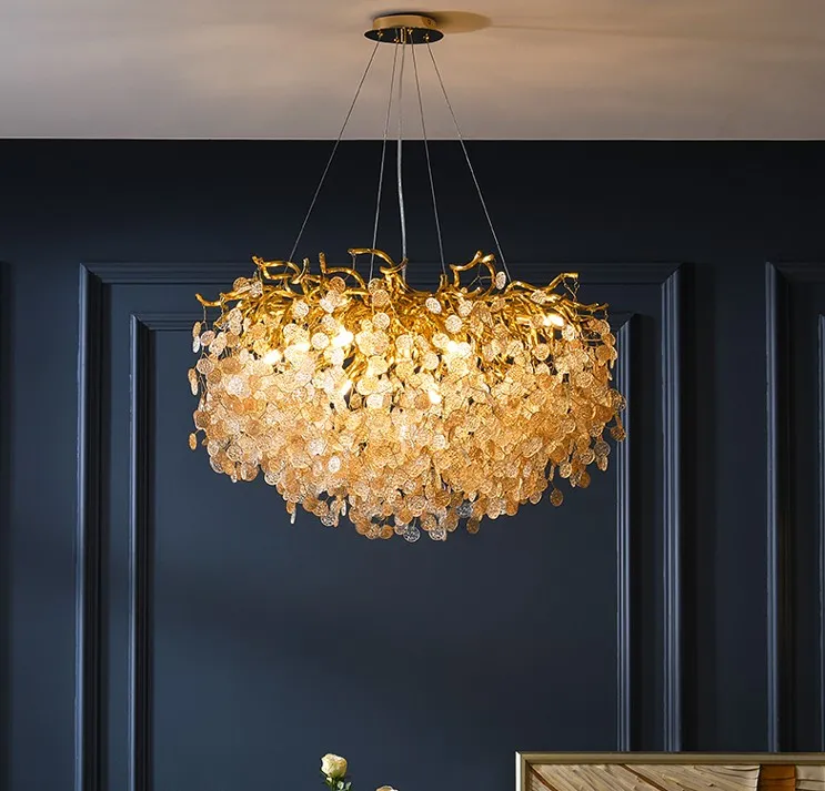 French Crystal Chandelier Romantic Golden Villas vardagsrumsmatsal Dekoration Pendant Lamp Lights Custom El Project Light2338