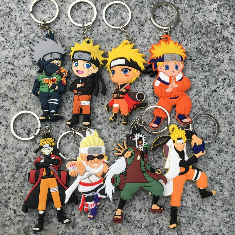 acción japonesa Naruto PVC figura Naruto Uzumaki llavero del llavero del lado del doble figura colgante Kakashi Sasuke Naruto Vortex Parker