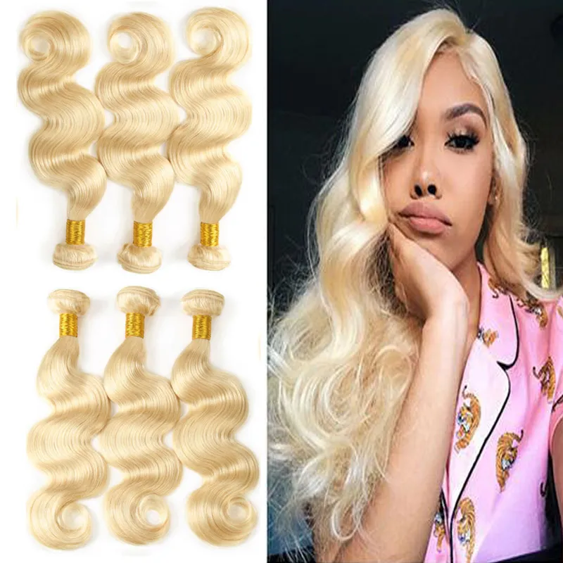 Partihandel 613 # Blonda buntar Human Hair Body Wave Brazilian Virgin Hair Buntar Deals för Black Women kan byas