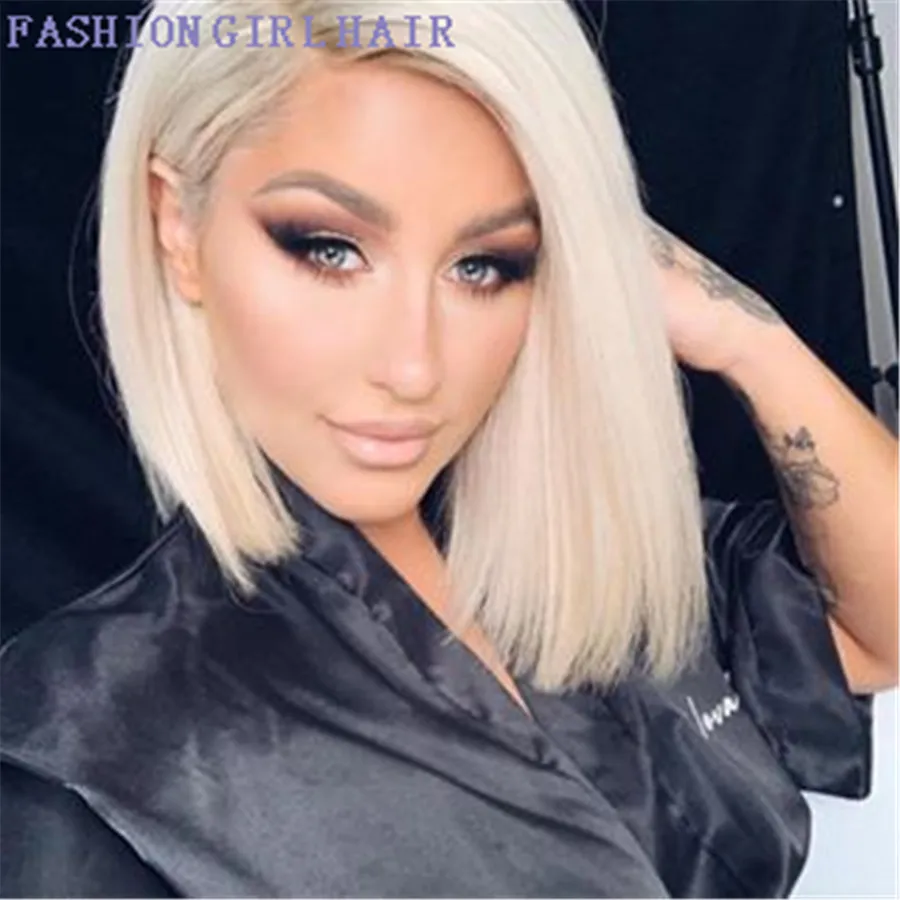 Mode Blonde Lace Front Simulation Echthaar Perücken für schwarze Frauen vorgezupfte kurze Bob synthetische Perücke mit Babyhaar