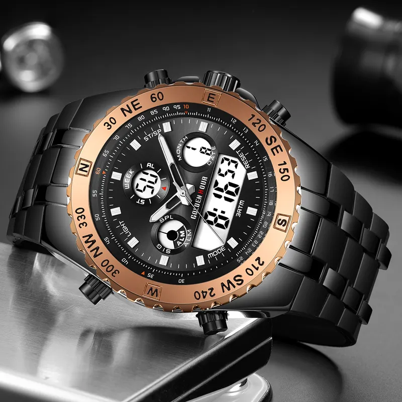 Reloj Hombre GOLDENHOUR hommes montre quartz numérique Sport montre hommes erkek kol saati mode extérieure montre-bracelet lumineux mâle Clock1564