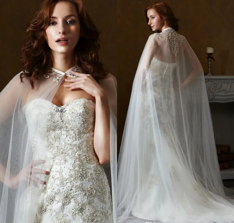 Coprispalle da sposa in avorio bianco Giacca da sposa in tulle Mantello da sposa Appliques del capo del vestito Vendita calda manto Accessorio da sposa per donna