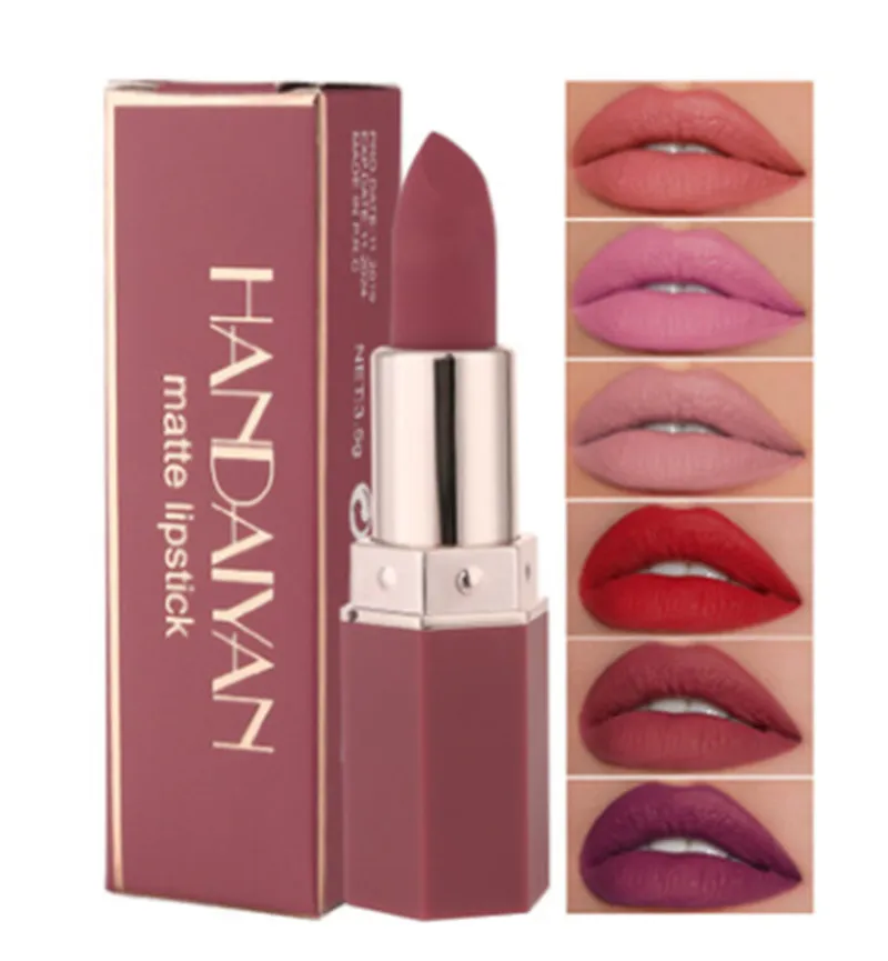 Dropshipping Handaiyan Matte Batom Não-Stick Longa Maquiagem Lip Stick 6 Cor para Seclect por Epacked