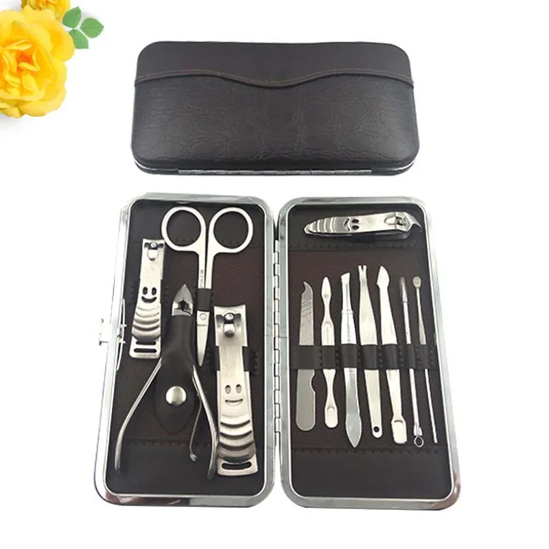 12pcs Manicure Set Pedicure Scissor Tweezer Knife Ear Pick Utility Nail Clipper Kit ,Stainless Steel Nail Care Tool Set LX7686