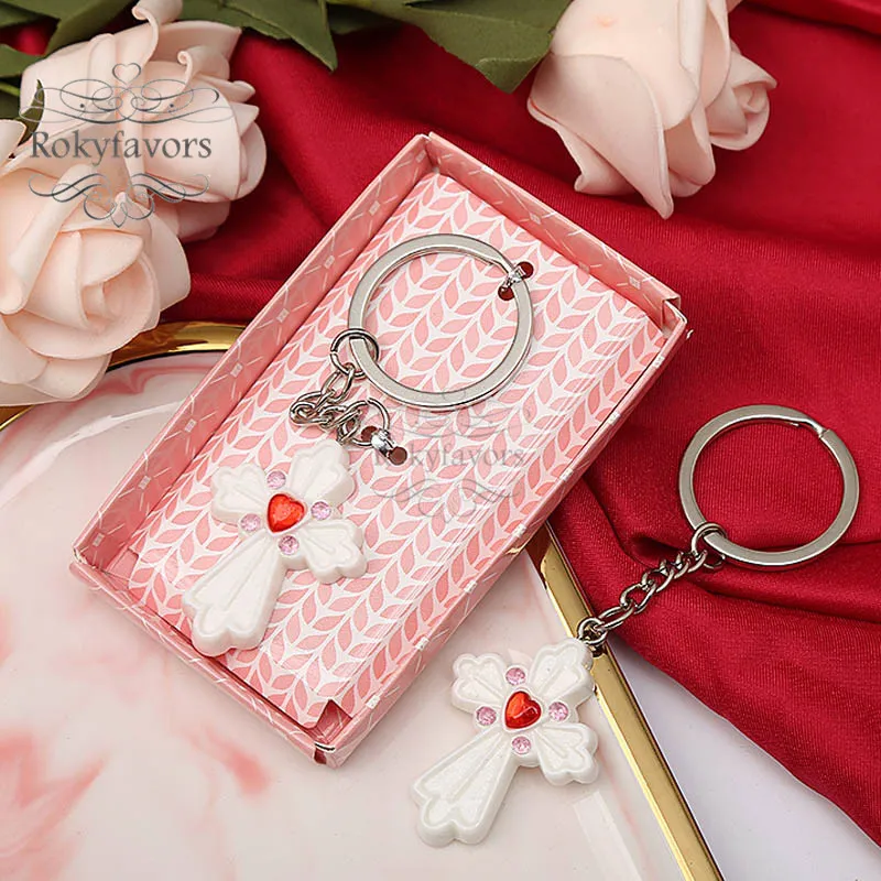 Cruz 20PCS Keychain baby shower favores presentes Batismo partido da lembrança do aniversário Keyring do Evento brindes casamento favorece o chá de panela