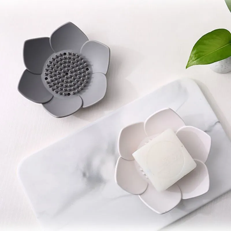 Flexible Silicone Bathroom Shower Soap Box Dish Storage Plate Tray Drain Holder Flower Soapbox YD0512