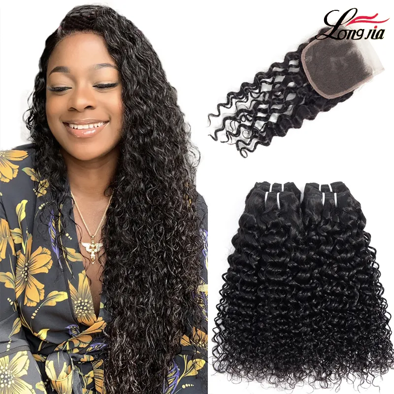 Pacotes de cabelo de onda de água brasileiros com onda de água de fechamento Cabelos humanos com fechamento de 8-28 polegadas de extensão de cabelo virgem de onda de água