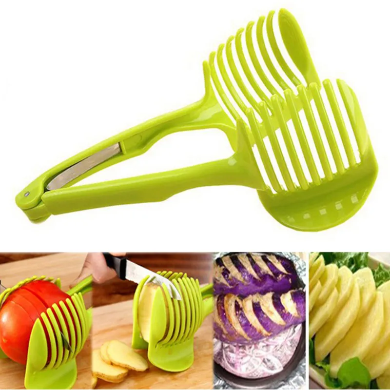 Tomato Slicer Hand Held Plastic Potato Cutter Kitchen Gadgets Lemon Onion Fruit Vegetable