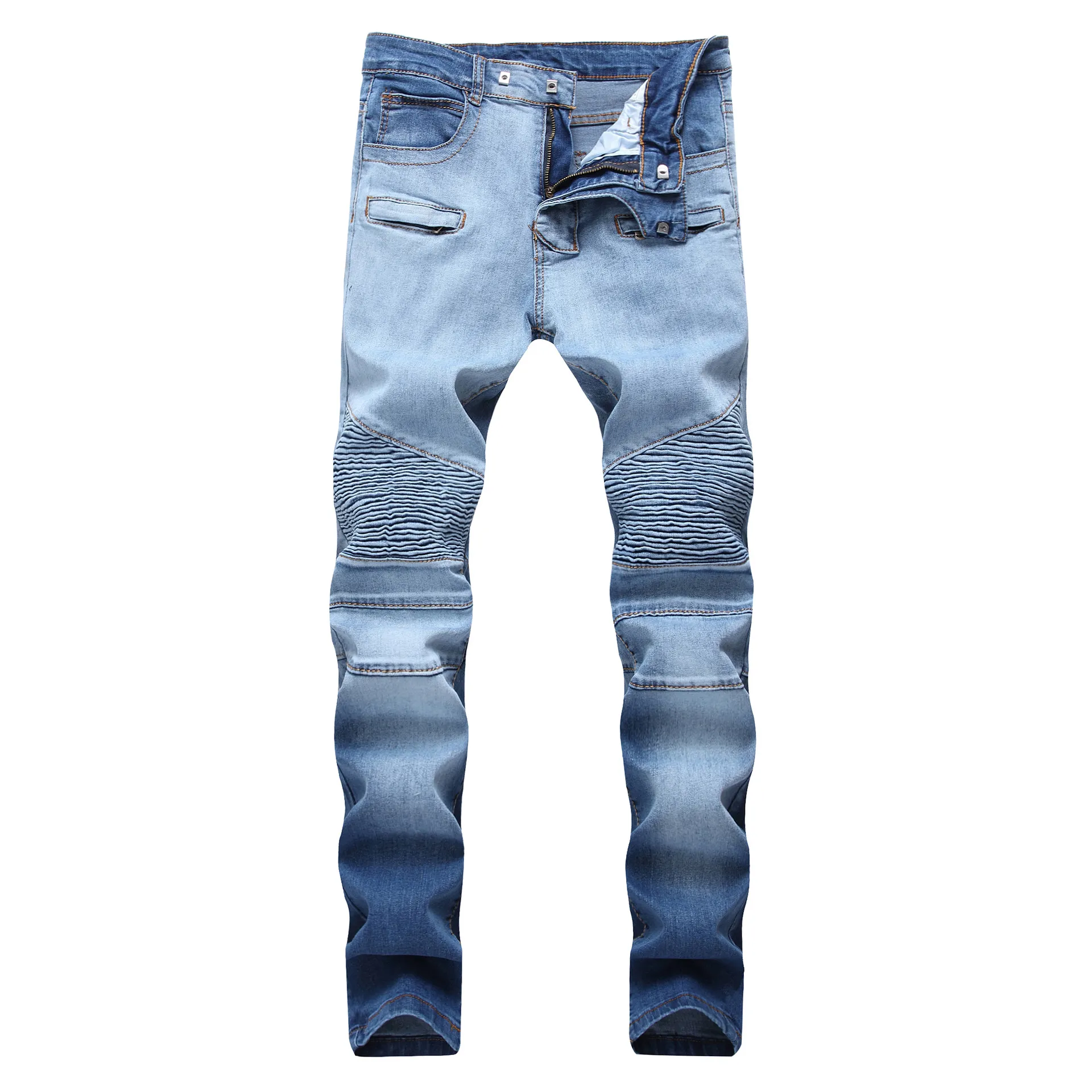 Мода - разорванные джинсы скинни мода дизайнерские мужские джинсы тонкий мотоцикл мото-байкерские причинные мужские джинсовые брюки хип-хоп мужские джинсы
