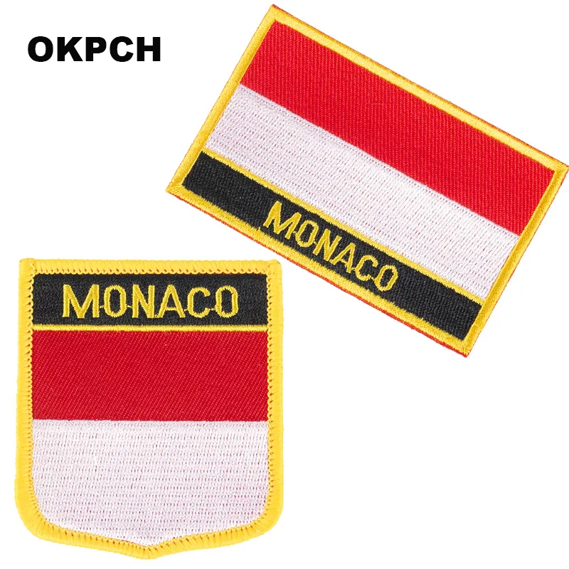 Monaco vermelho e branco bordado ferro na bandeira remendos patch national bandeira para roupas DIY decoração PT0132-2