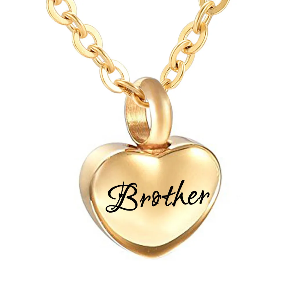 Simple Small gold Heart Cremation Urn Pendant for Ashes Memorial Keepsake Necklace 316L Stainless Steel Custom Name