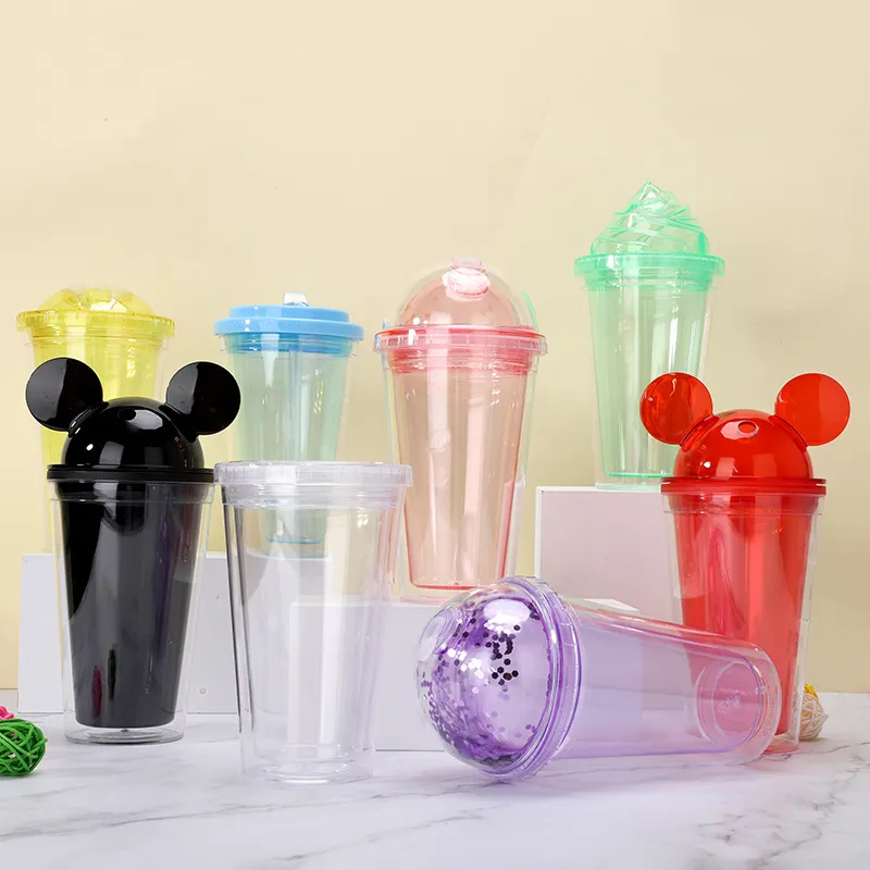 650ml Plastic Straws Cup Water Bottle Cups with Lids and Straws Large  Drinking Diamond Studded Tumbler Summer Cold Bottle