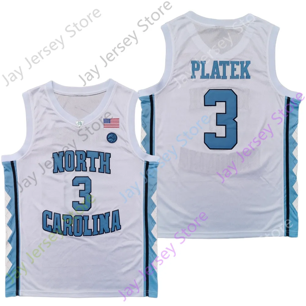 2020 Nya NCAA College North Carolina Tröjor 3 Andrew Platek Basketball Jersey Vit Storlek Ungdom Vuxen Alla Stitched