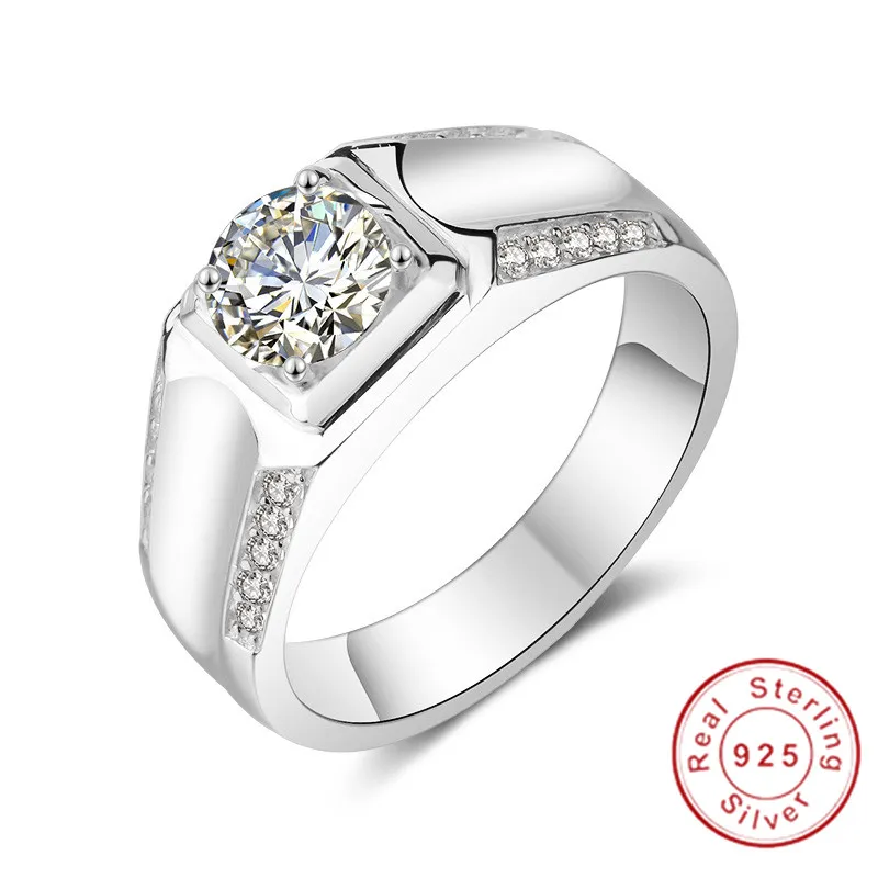 Oryginalna biżuteria wytwarzająca 100% prawdziwe solidne pierścienie srebrne Zestaw Sona Diamond Reagement Wedding Pierołówki dla mężczyzn Boy Prezent Rozmiar 7-13