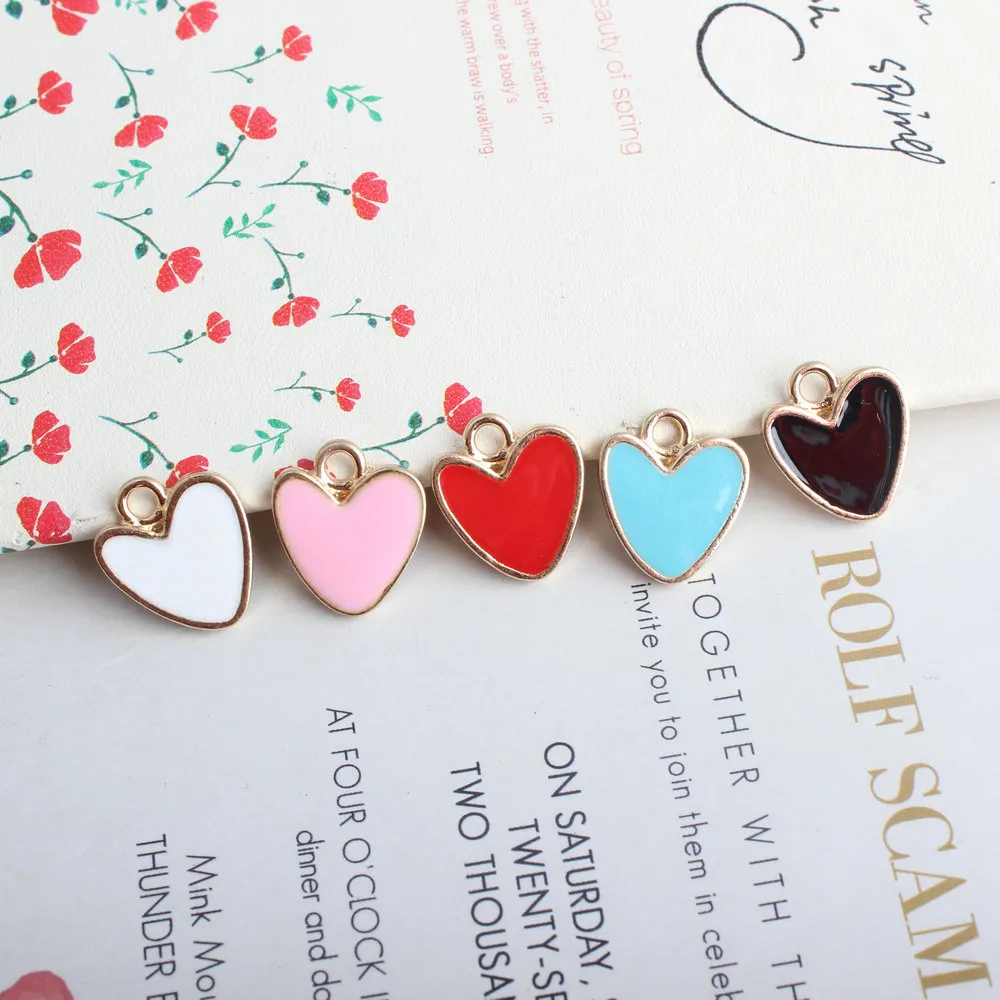 Love Heart Small Enamel Gold Plated Color Charms Pendants for Handmade Diy Earrings Necklace Key Chain Bracelet Jewelry Making Accessories