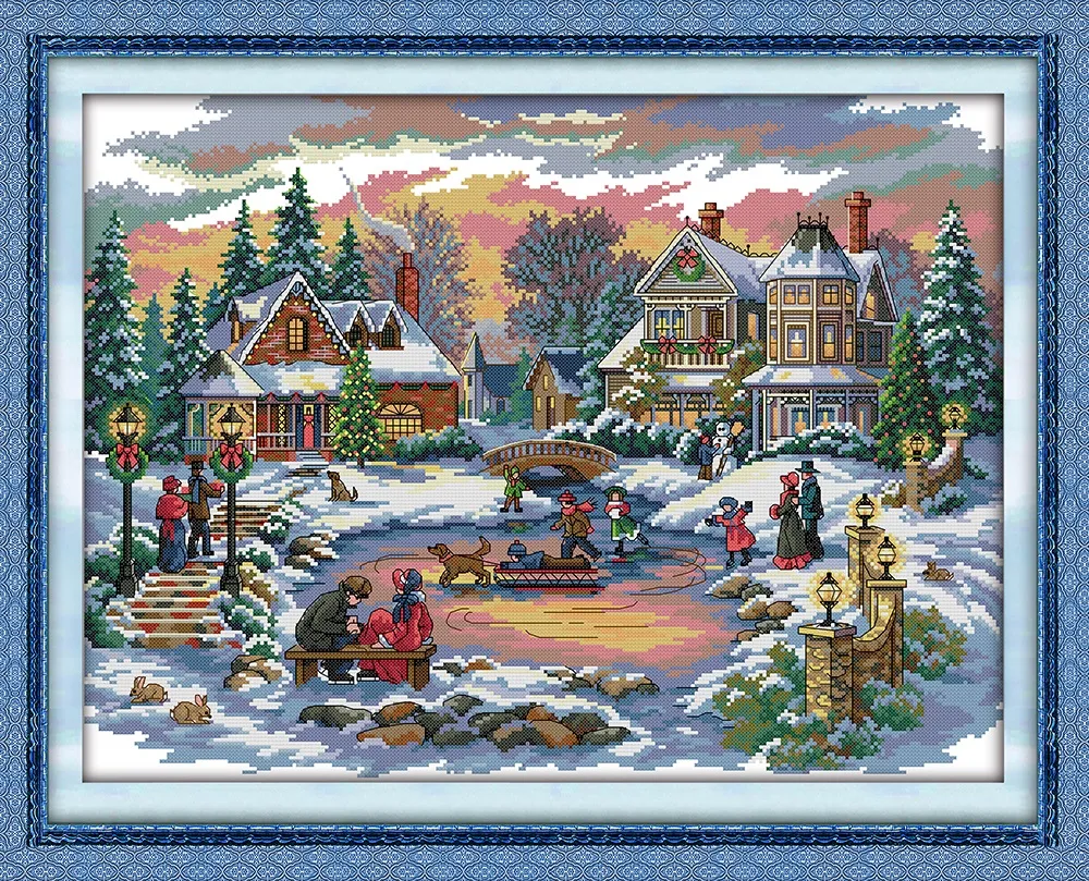 Treasure time winter castle home decor painting ,Handmade Cross Stitch Embroidery Needlework sets counted print on canvas DMC 14CT /11CT