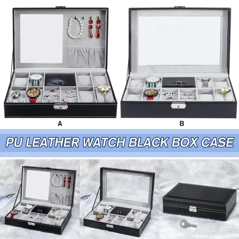 NEUE 8 Grids + 3 Mixed PU Leder Uhr Boxen Lagerung Organizer Box Schmuck Ring Display Uhr Fall Schwarz display Fall Box