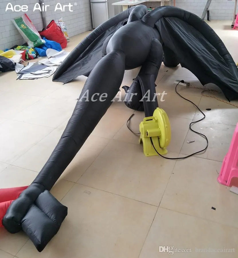 Black Long Tail Thick Wing Inflatable Lugia Cartoon Dinosaur Model for Advertising or Animal Exhibition Hall Museum Display on Sale