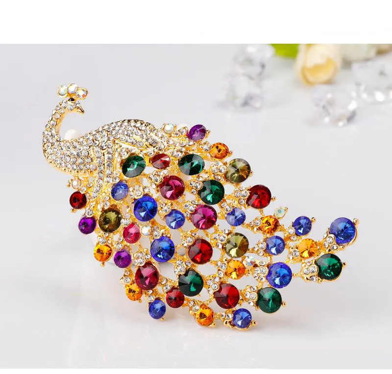 Colorful Peacock Brooch for Bridal Wedding - Large Personality Female Animal Bird Corsage Missoma Jewelry