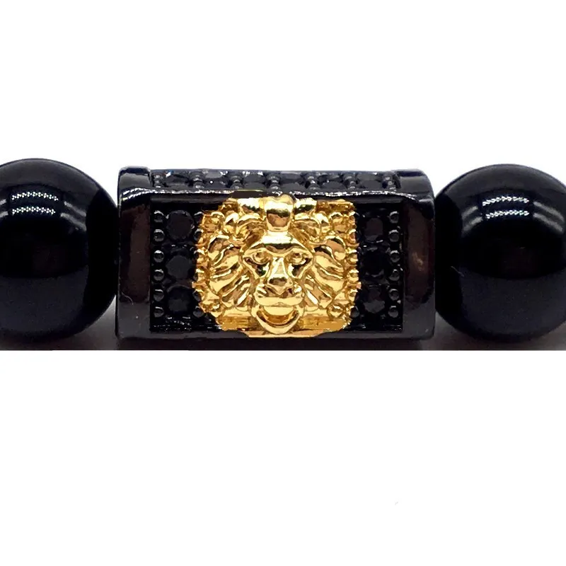 Naiqube 2019 Fashion New Skull Anchor Lion Bracelet Men 8 mm Stone Beads Charm Bracelet pour hommes bijoux Gift6098610