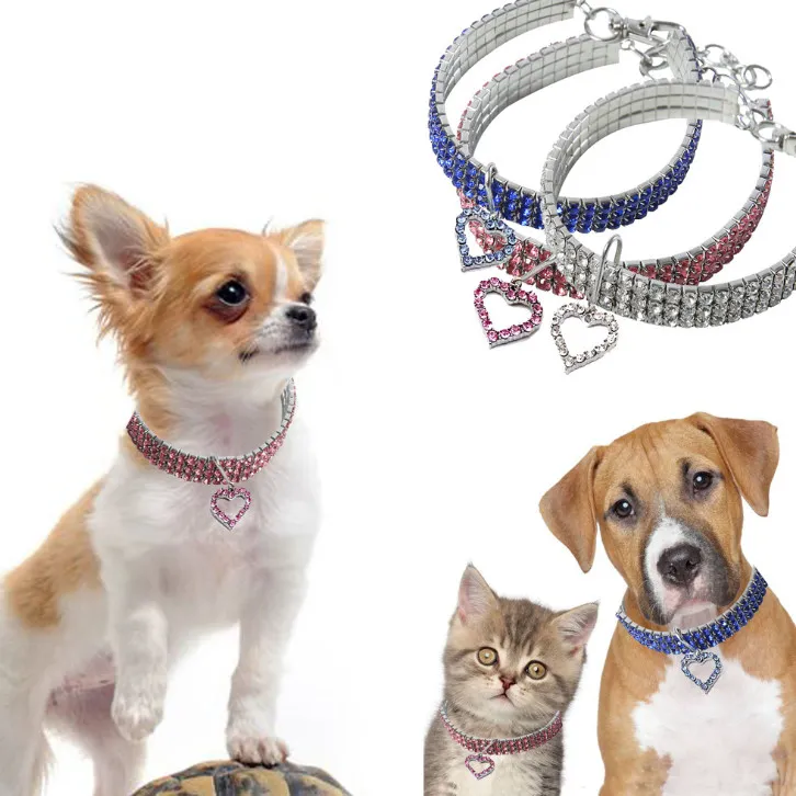 The latest pet collar crystal heart-shaped necklace dog collar cat crystal love collar pet supplies pet accessories