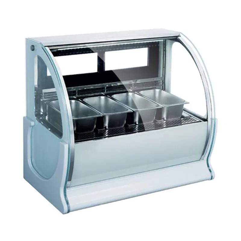 220V Curved Glass Ice Cream Display Defog Function Ice Porridge