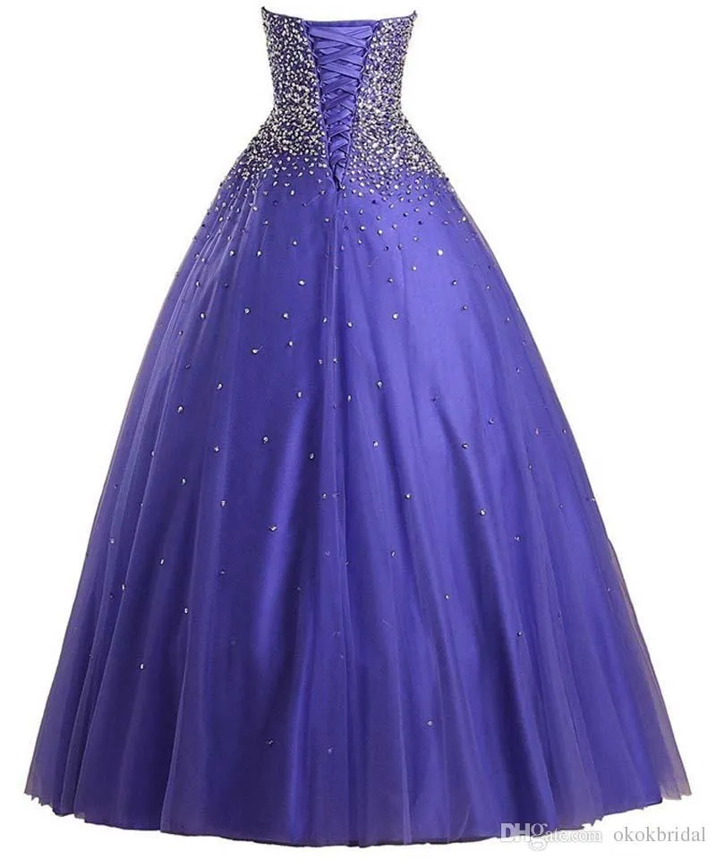 2019 Vestido De Festa Longo Para Casamento Heavy Beaded Sweetheart Purple Tulle Ball Gown Prom Dresses Dress Evening Dress 001